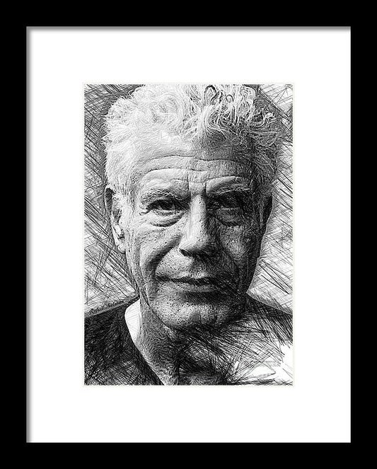 Anthony Bourdain - Ink Drawing - Framed Print
