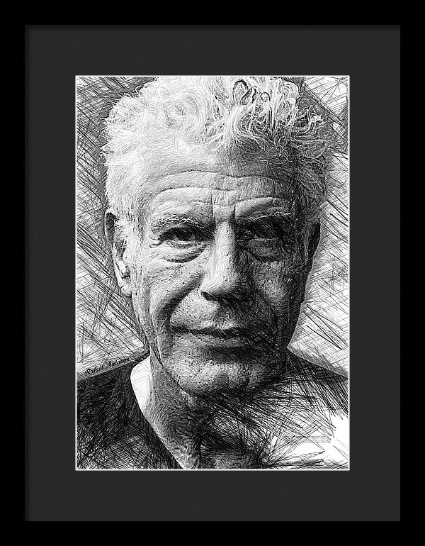 Anthony Bourdain - Ink Drawing - Framed Print