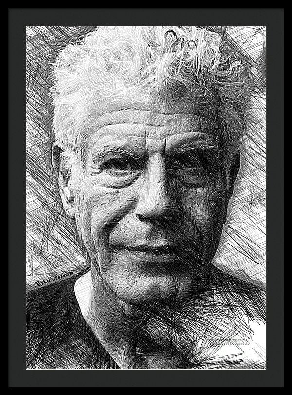 Anthony Bourdain - Ink Drawing - Framed Print