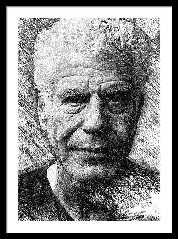 Anthony Bourdain - Ink Drawing - Framed Print