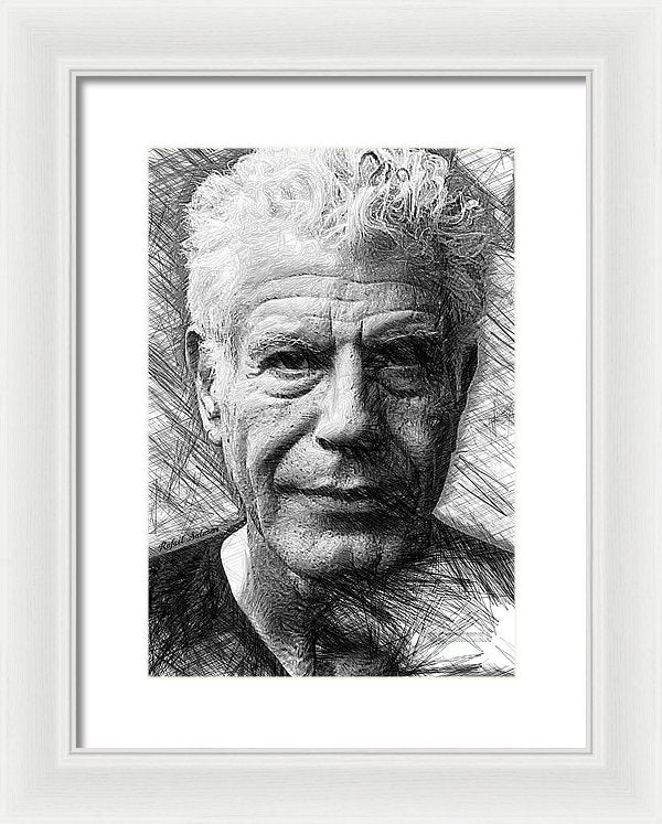 Anthony Bourdain - Ink Drawing - Framed Print