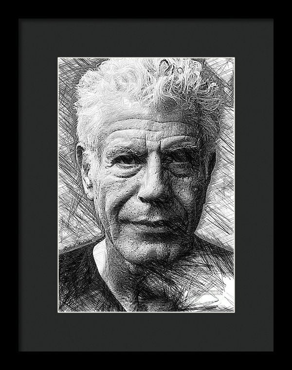 Anthony Bourdain - Ink Drawing - Framed Print