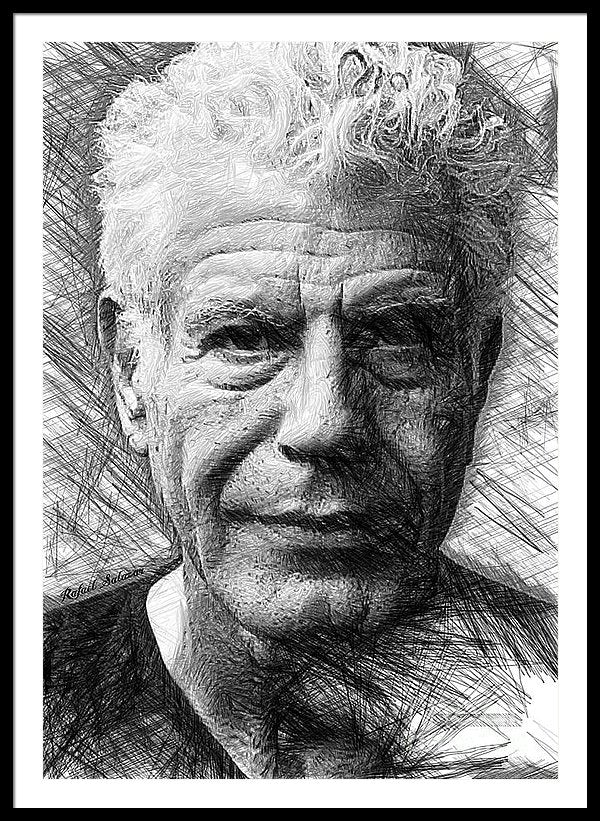 Anthony Bourdain - Ink Drawing - Framed Print