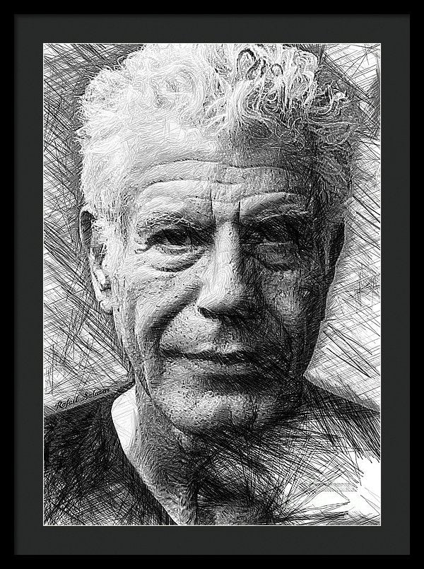 Anthony Bourdain - Ink Drawing - Framed Print