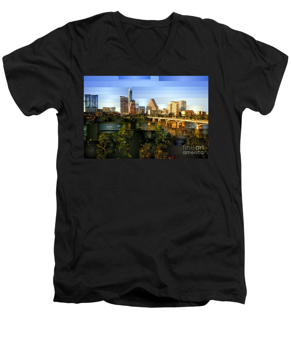 Men's V-Neck T-Shirt - Austin Skyline