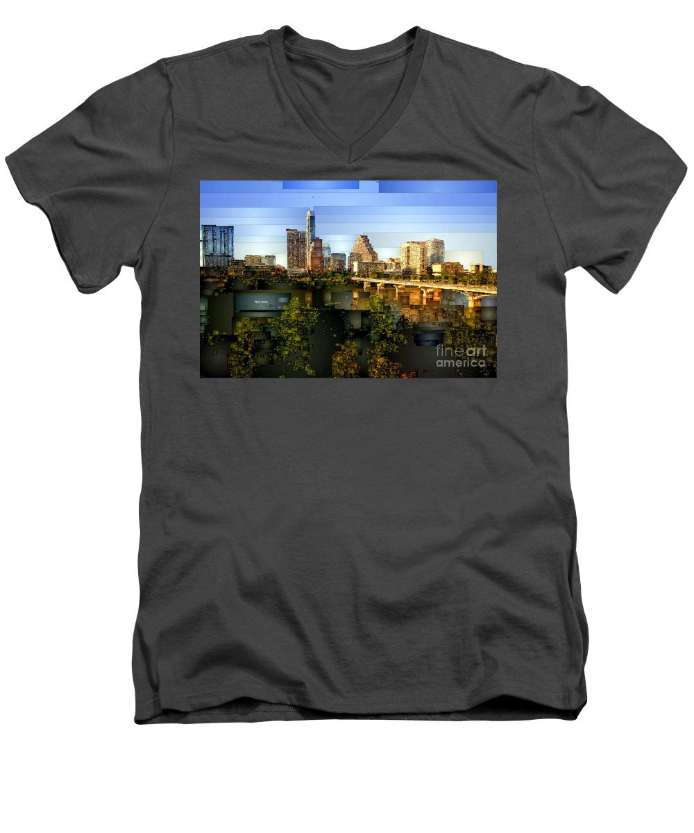 Men's V-Neck T-Shirt - Austin Skyline