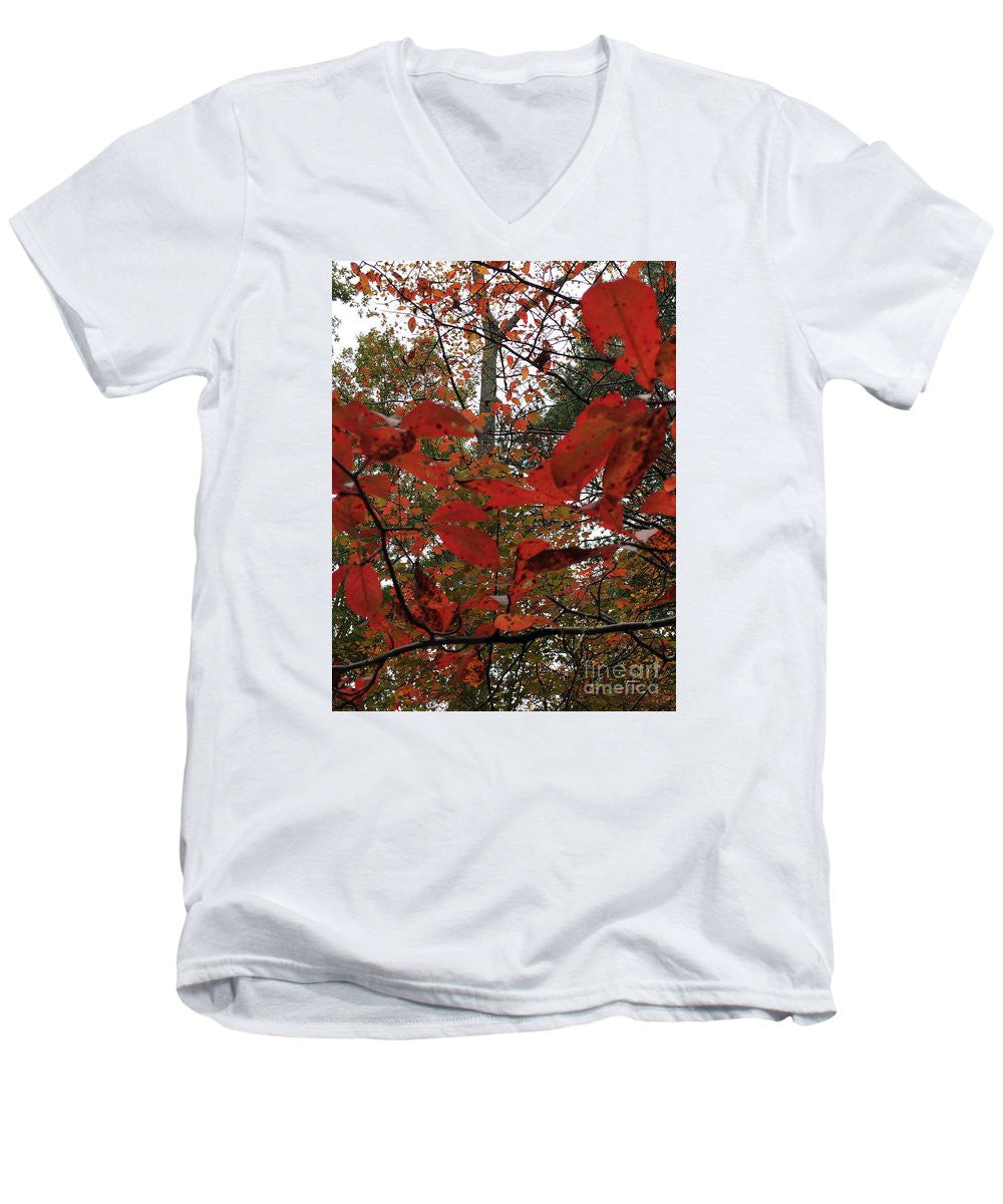 Men's V-Neck T-Shirt - Autumn Leaves In Red