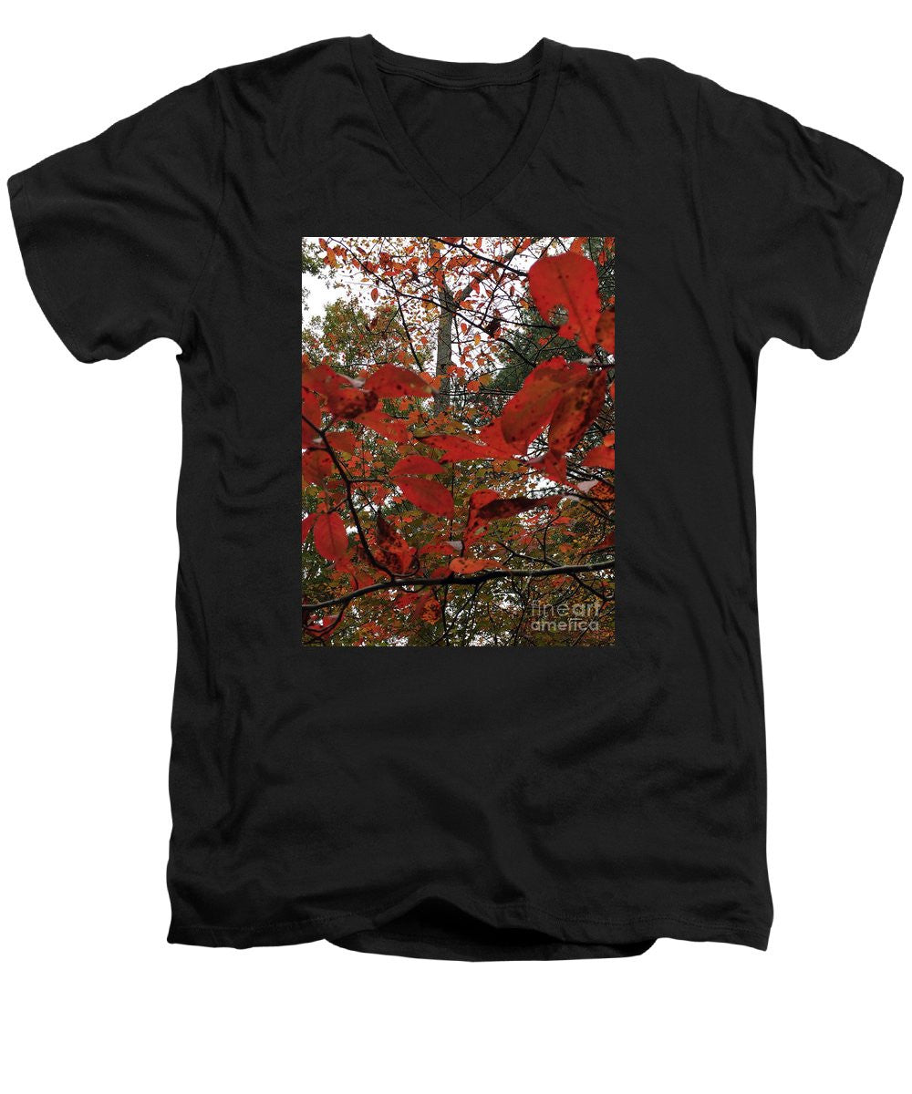Men's V-Neck T-Shirt - Autumn Leaves In Red