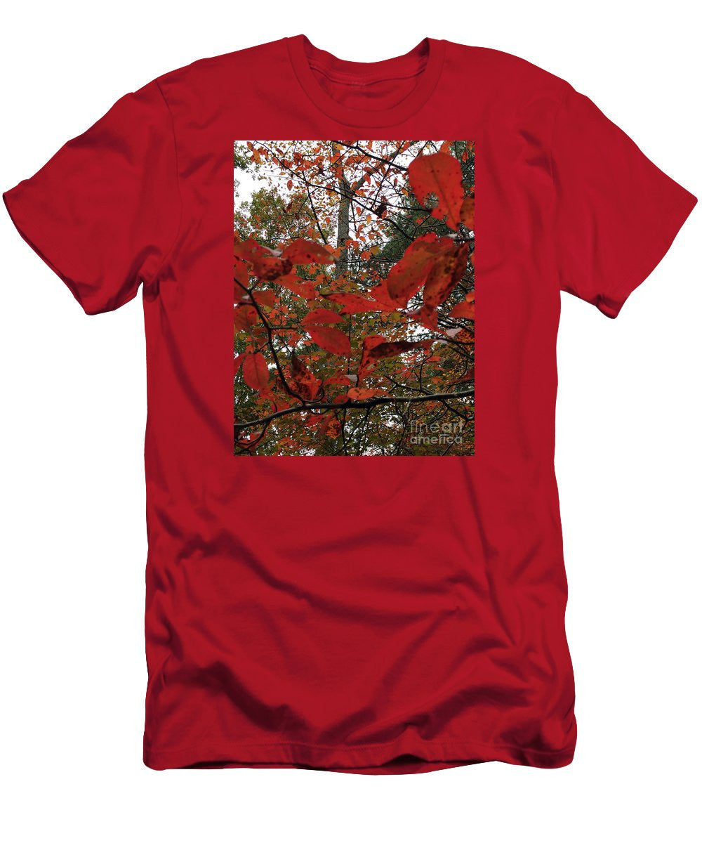 T-shirt pour homme (coupe ajustée) - Feuilles d'automne en rouge