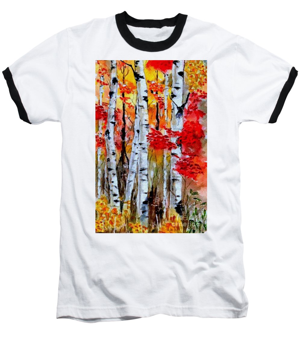 Birch Trees In Fall - Baseball T-Shirt