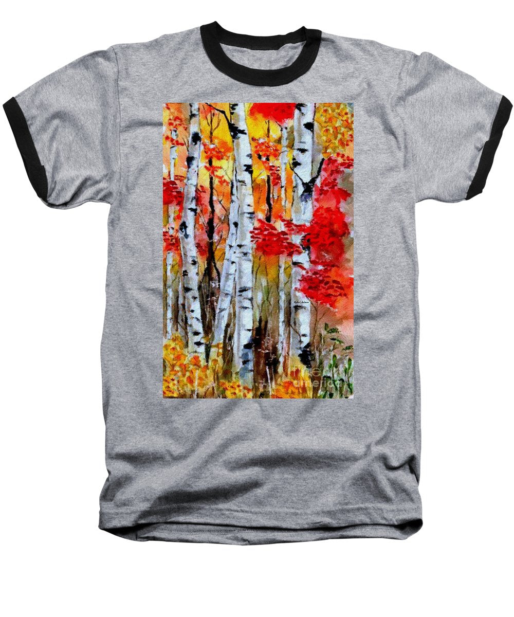 Birch Trees In Fall - Baseball T-Shirt