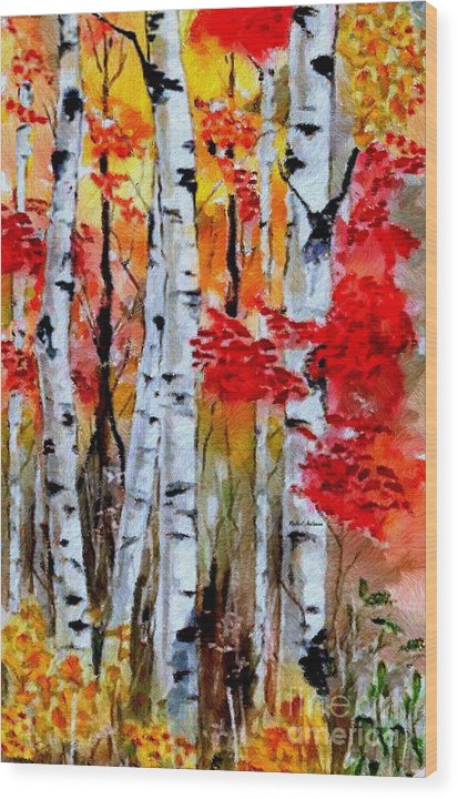 Birch Trees In Fall - Wood Print