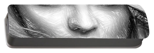 Portable Battery Charger - Black And White Drawing