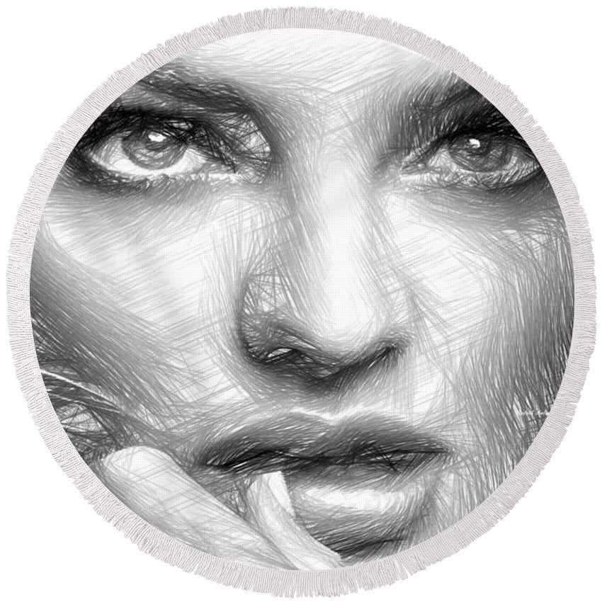 Round Beach Towel - Black And White Drawing