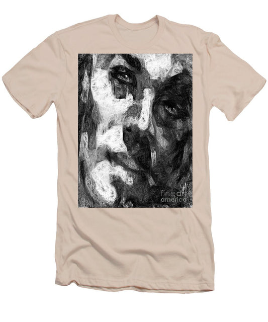 T-shirt pour homme (coupe ajustée) - Visage masculin noir et blanc