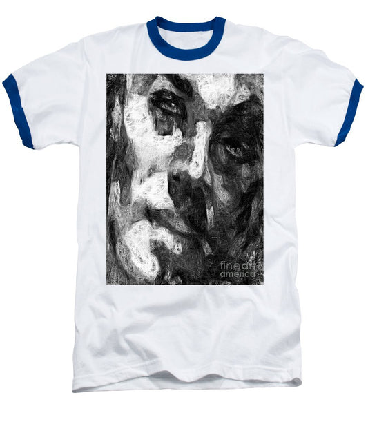 T-shirt de baseball – Visage masculin noir et blanc