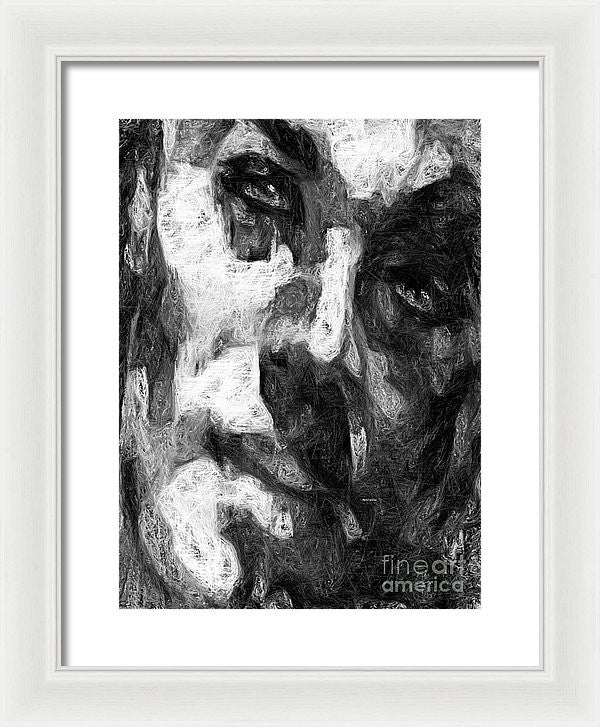 Framed Print - Black And White Male Face