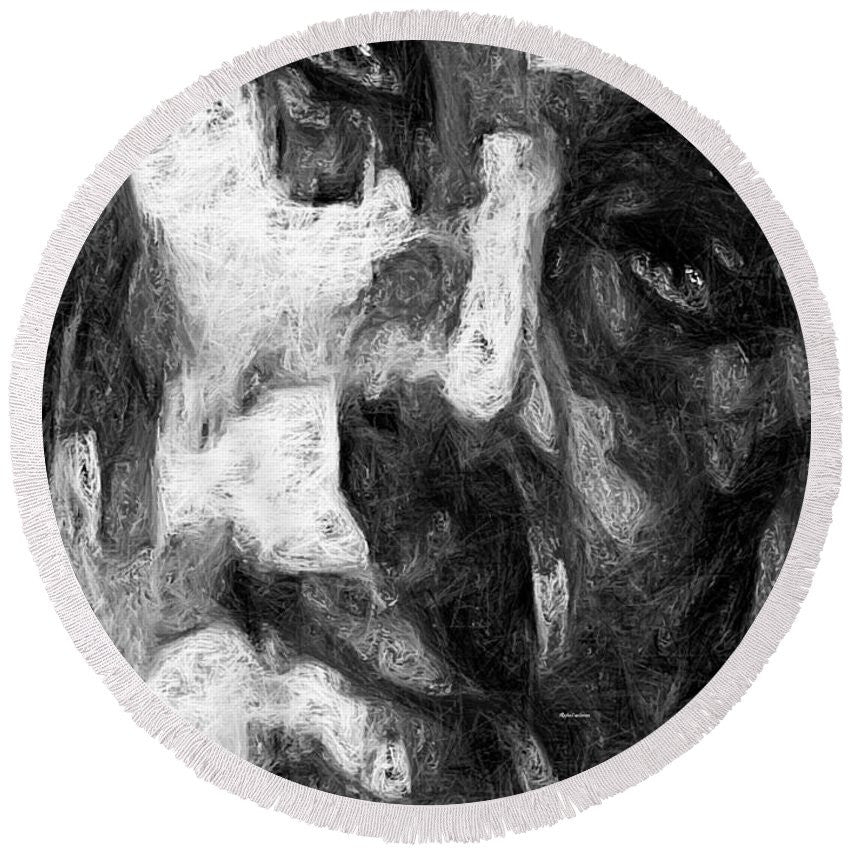 Round Beach Towel - Black And White Male Face