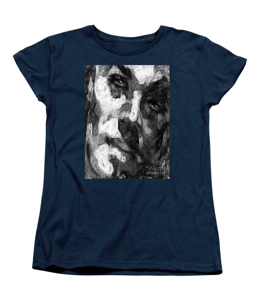 T-shirt femme (coupe standard) - Visage masculin noir et blanc