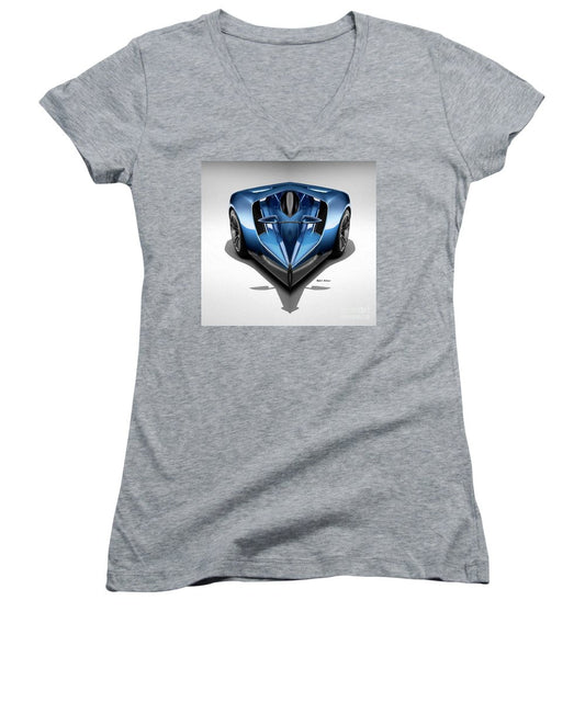 T-shirt col V pour femme (coupe junior) - Voiture bleue 002