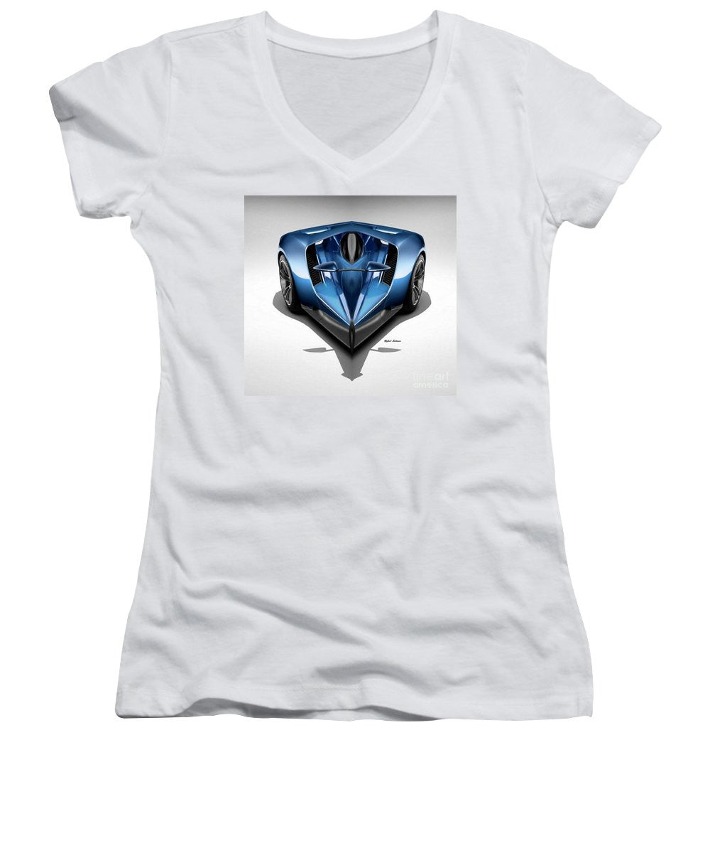 Women's V-Neck T-Shirt (Junior Cut) - Blue Car 002