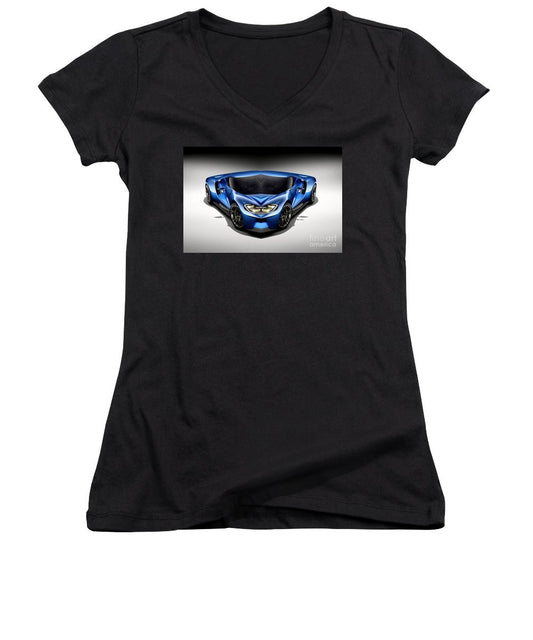 T-shirt col V pour femme (coupe junior) - Voiture bleue 003