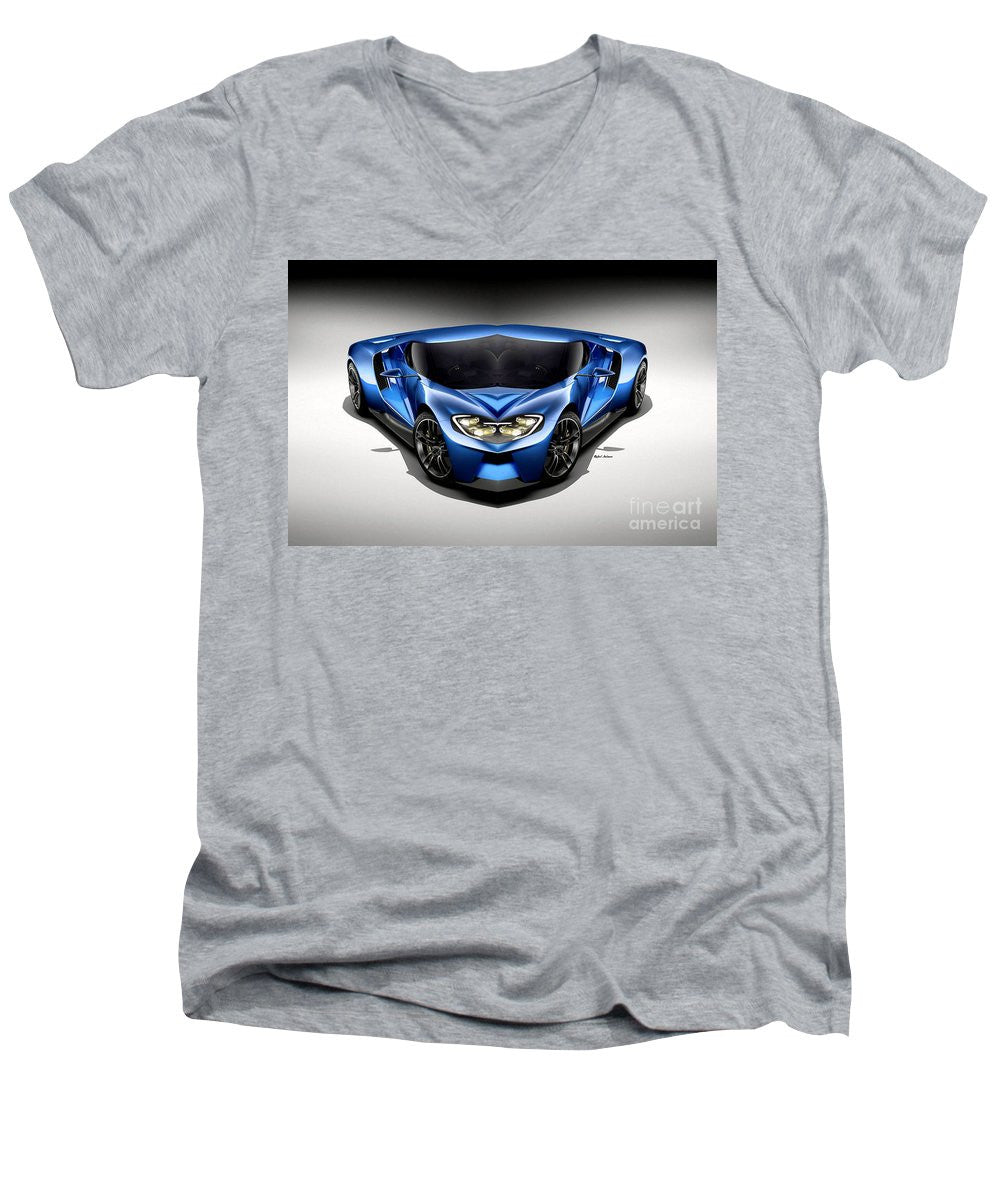 Men's V-Neck T-Shirt - Blue Car 003