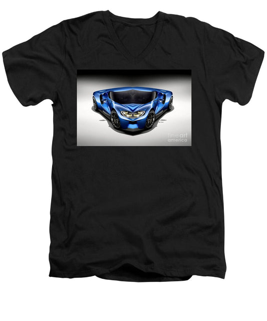 Men's V-Neck T-Shirt - Blue Car 003