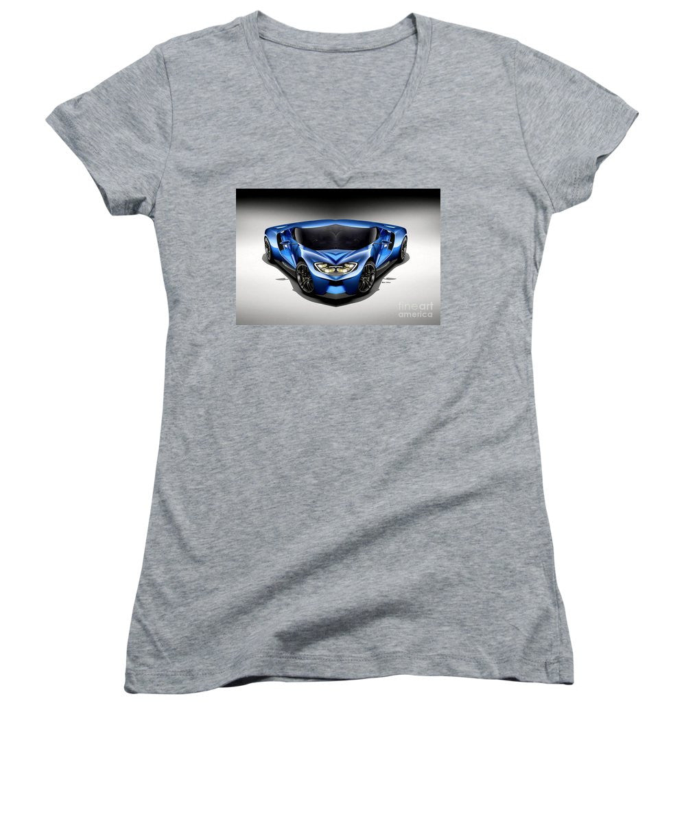 Women's V-Neck T-Shirt (Junior Cut) - Blue Car 003