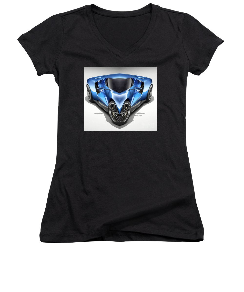 Women's V-Neck T-Shirt (Junior Cut) - Blue Car 01
