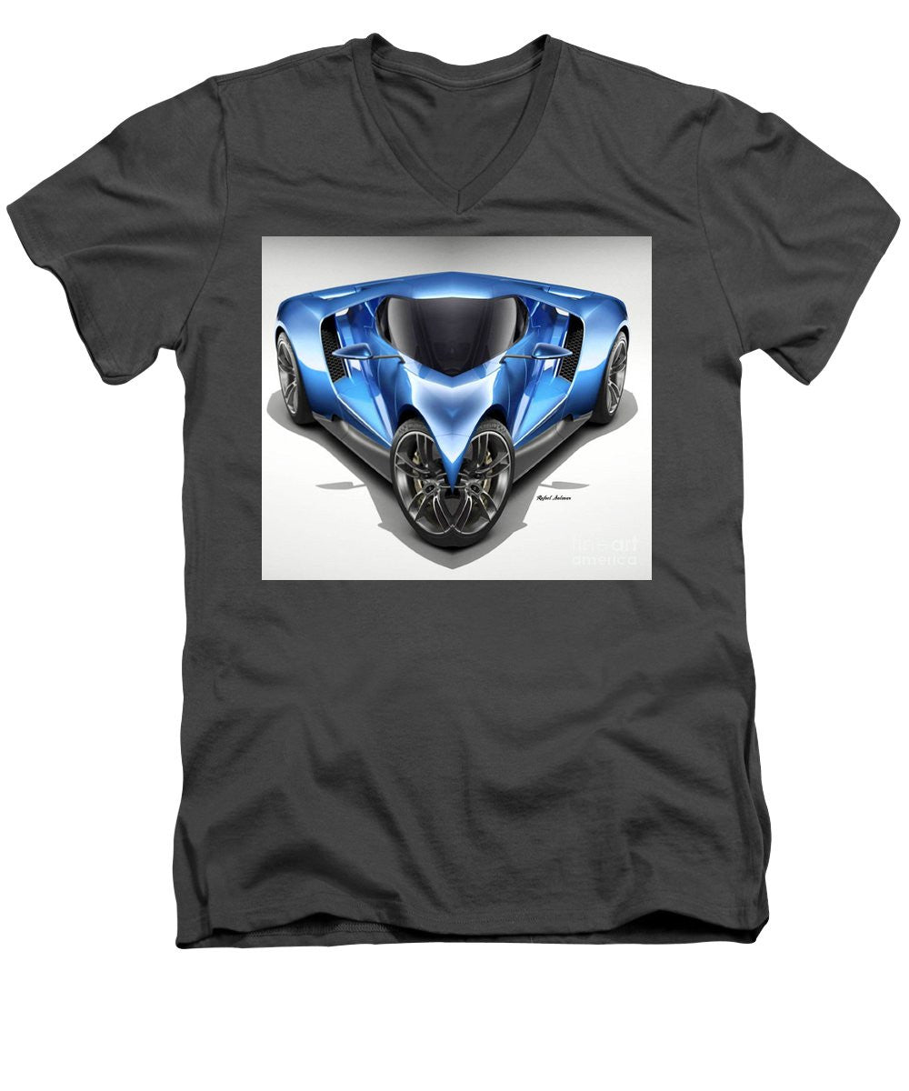 Men's V-Neck T-Shirt - Blue Car 01