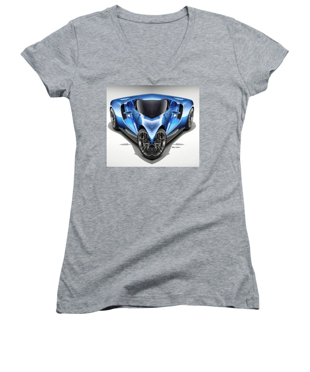 Women's V-Neck T-Shirt (Junior Cut) - Blue Car 01