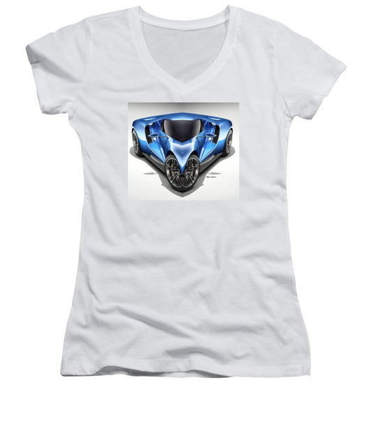 Women's V-Neck T-Shirt (Junior Cut) - Blue Car 01