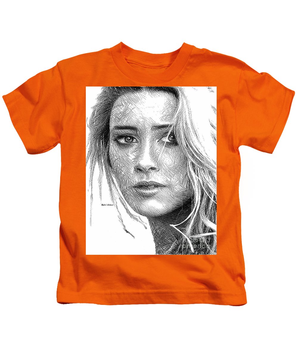 Female Portrait Sketch Drawing 1508 - Kids T-Shirt