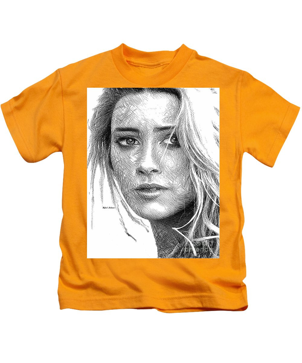 Female Portrait Sketch Drawing 1508 - Kids T-Shirt