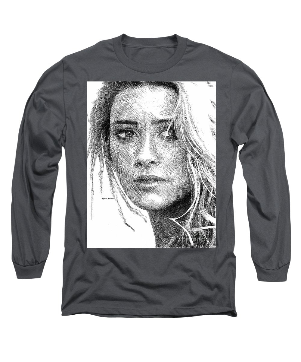 Female Portrait Sketch Drawing 1508 - Long Sleeve T-Shirt