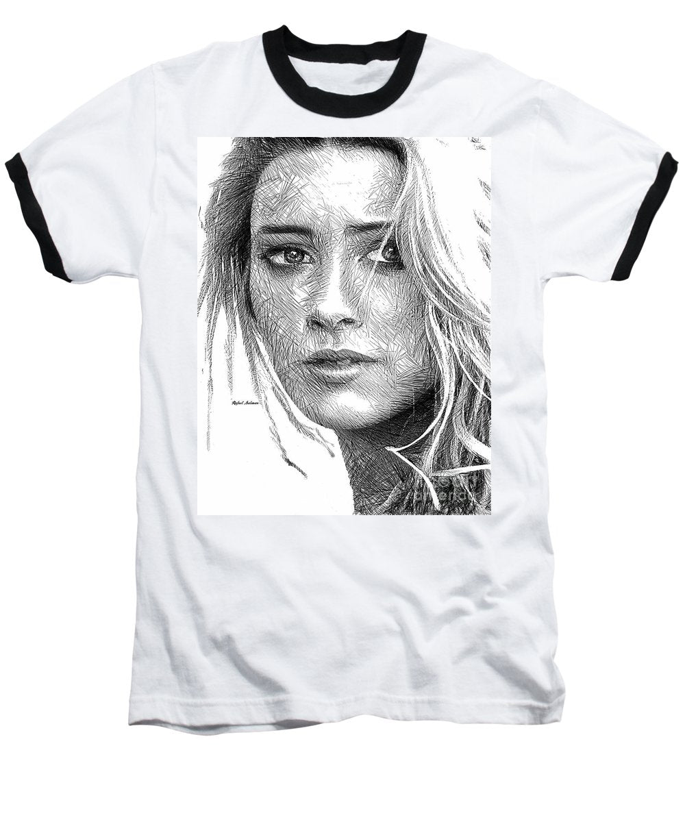 Female Portrait Sketch Drawing 1508 - Baseball T-Shirt