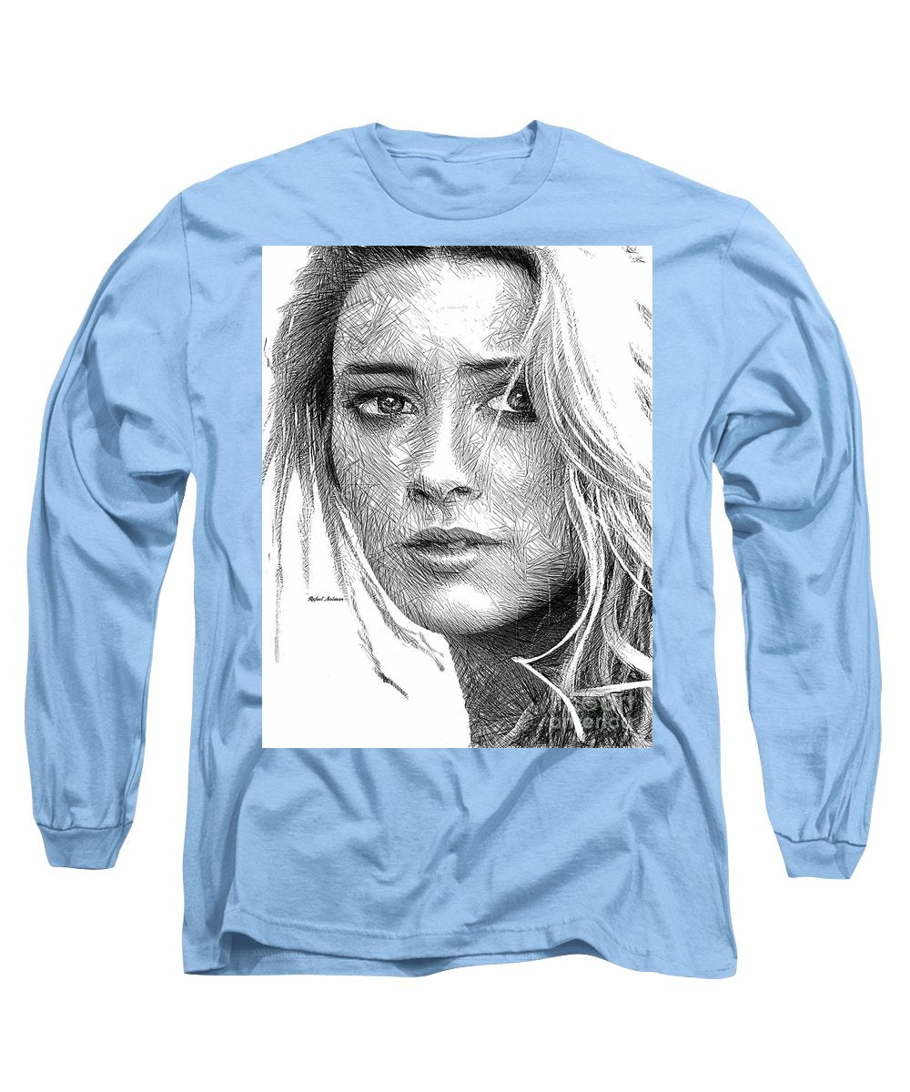 Female Portrait Sketch Drawing 1508 - Long Sleeve T-Shirt