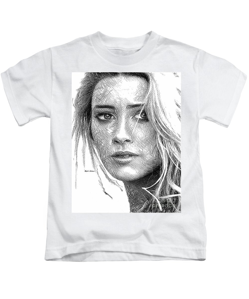 Female Portrait Sketch Drawing 1508 - Kids T-Shirt