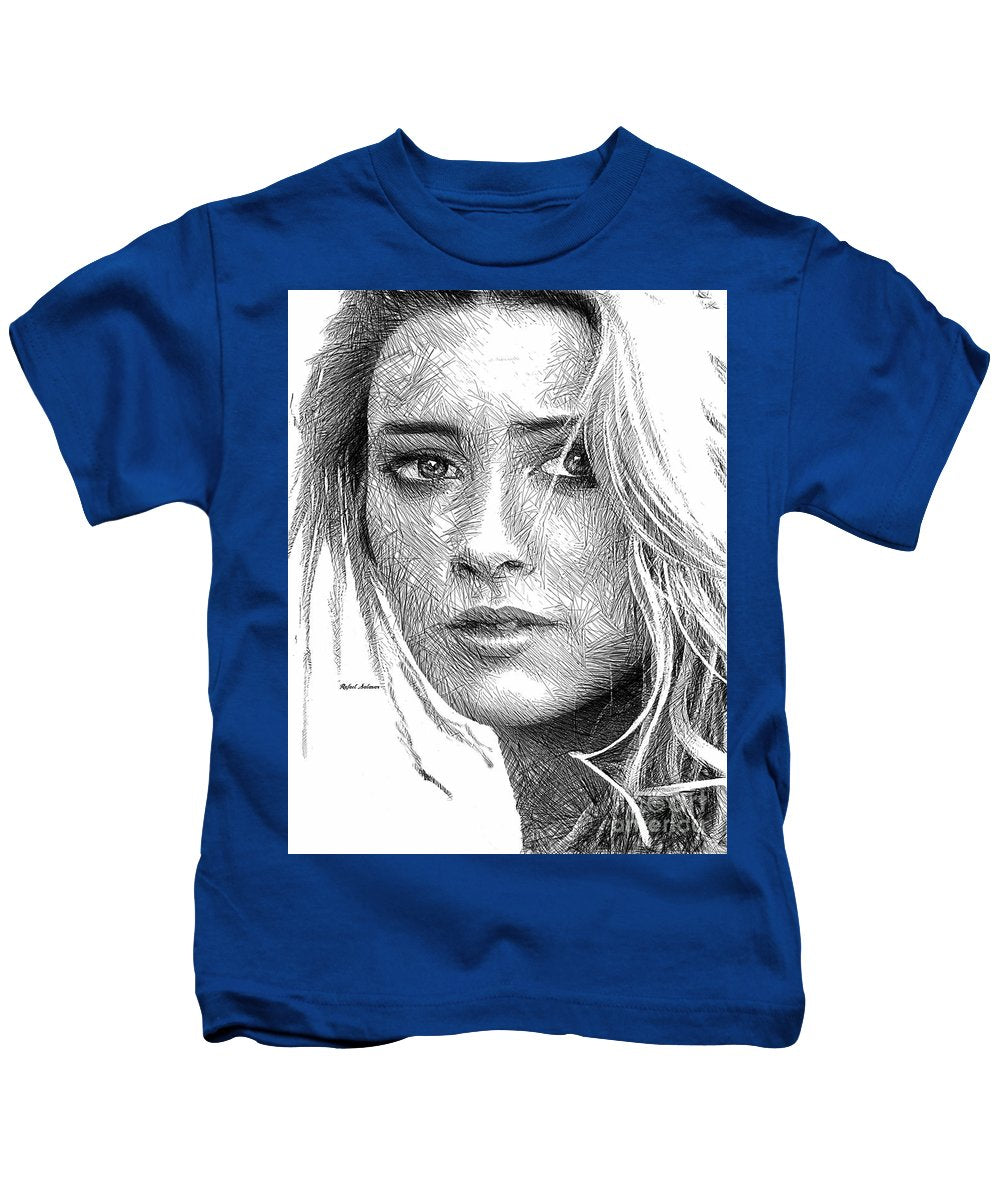 Female Portrait Sketch Drawing 1508 - Kids T-Shirt