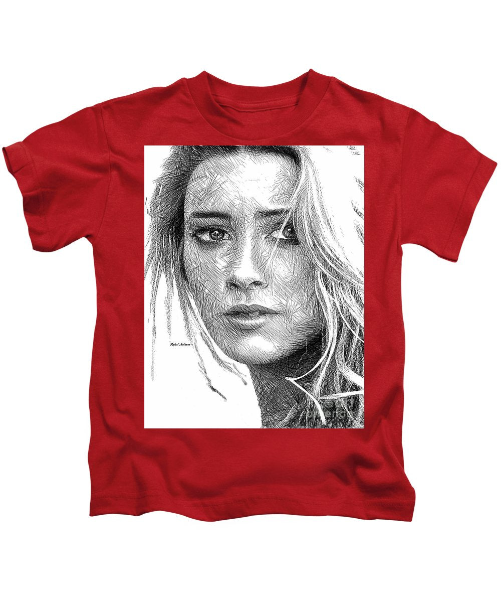 Female Portrait Sketch Drawing 1508 - Kids T-Shirt