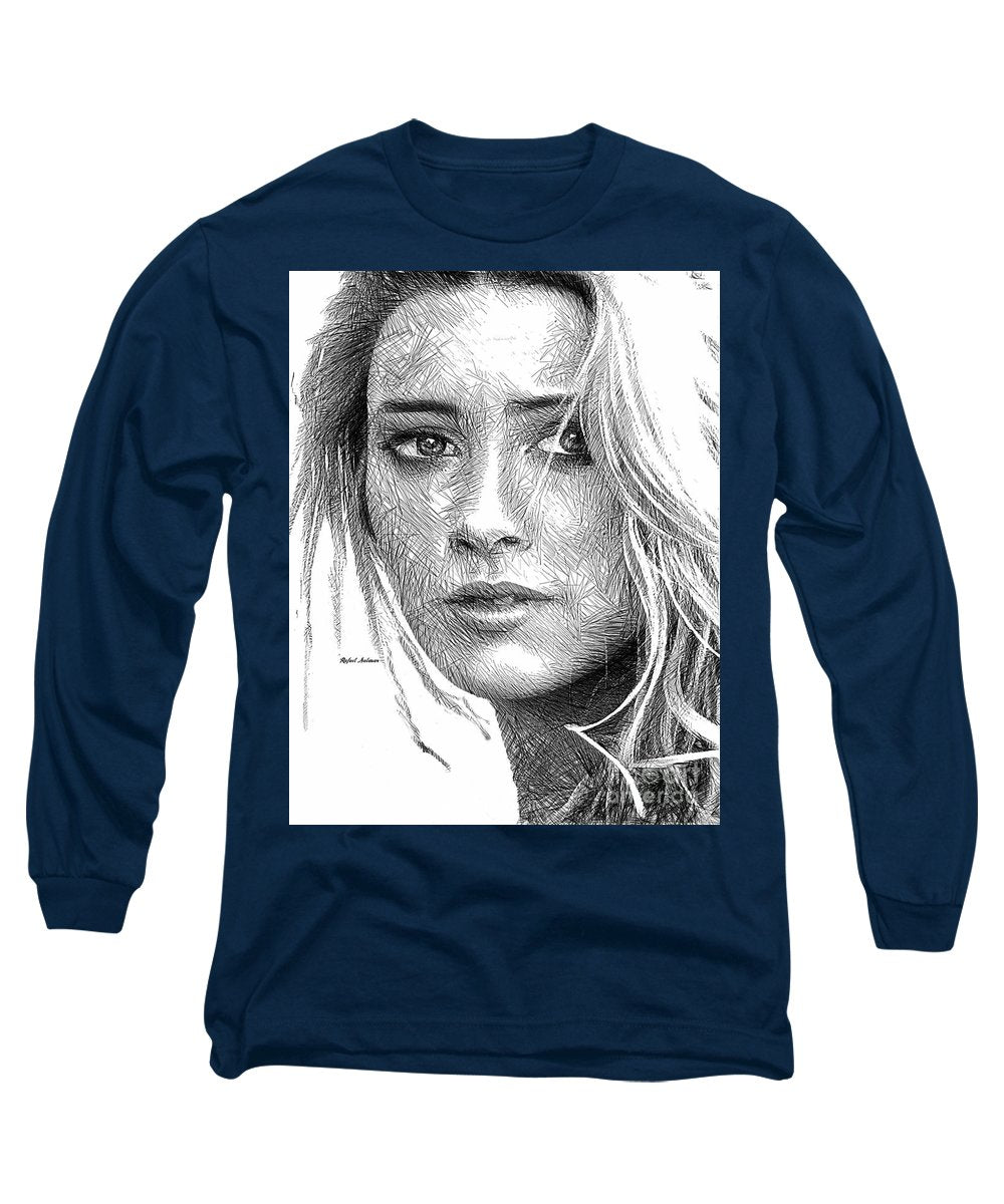 Female Portrait Sketch Drawing 1508 - Long Sleeve T-Shirt