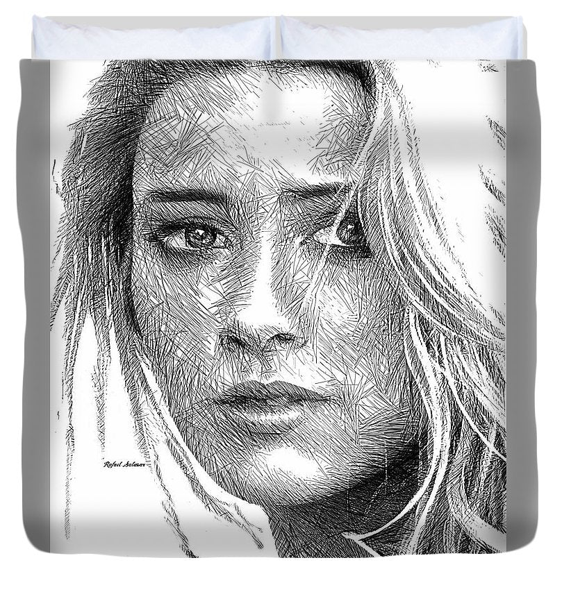 Female Portrait Sketch Drawing 1508 - Duvet Cover