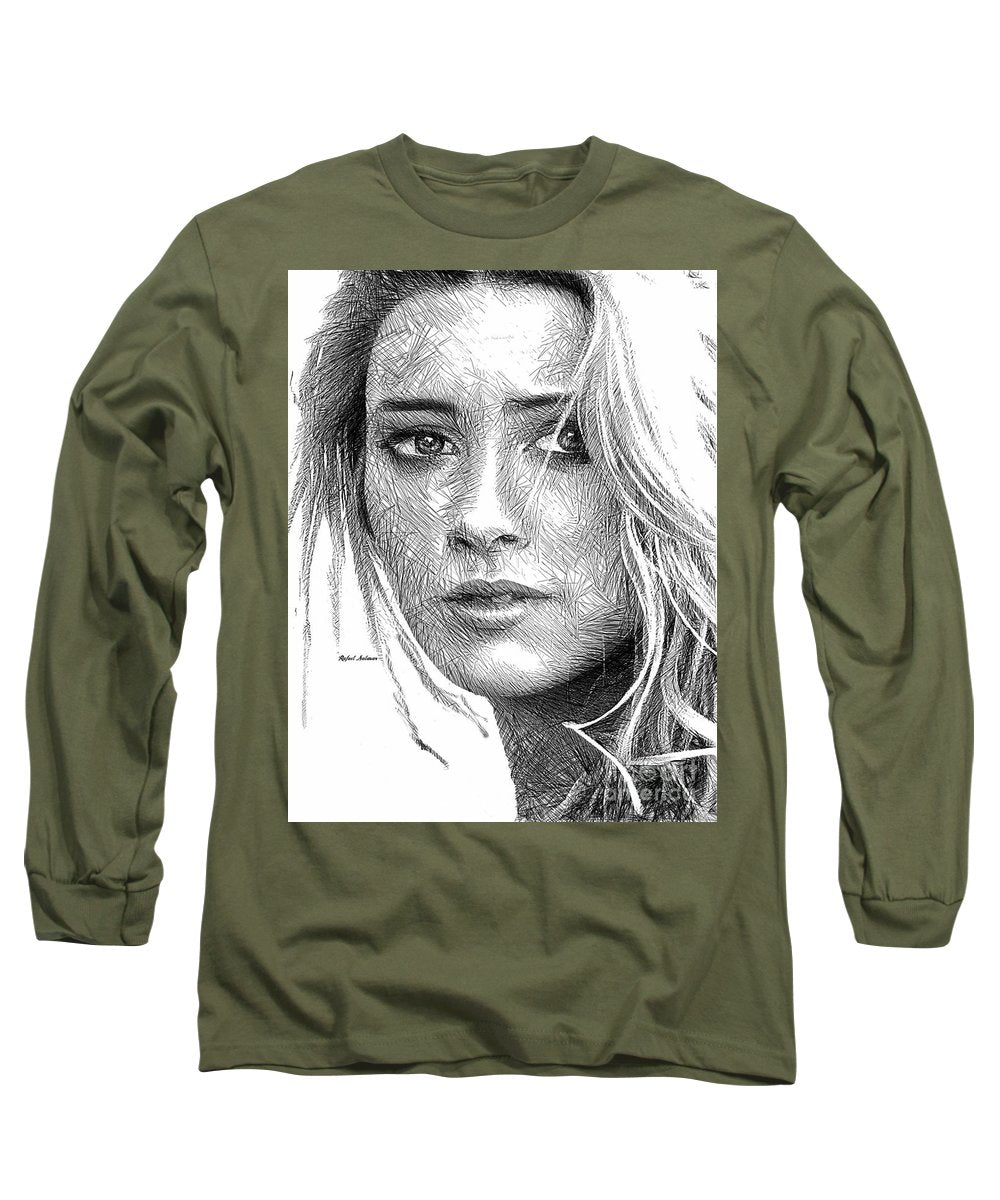 Female Portrait Sketch Drawing 1508 - Long Sleeve T-Shirt