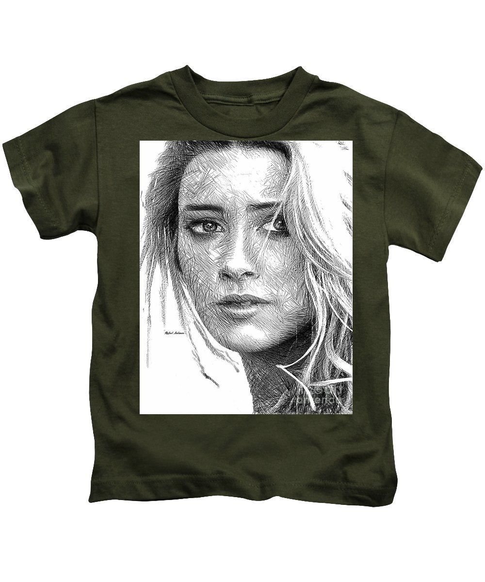 Female Portrait Sketch Drawing 1508 - Kids T-Shirt