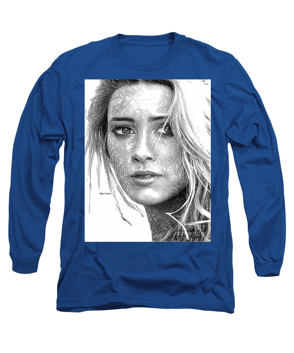 Female Portrait Sketch Drawing 1508 - Long Sleeve T-Shirt