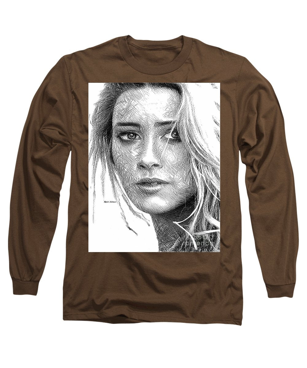 Female Portrait Sketch Drawing 1508 - Long Sleeve T-Shirt