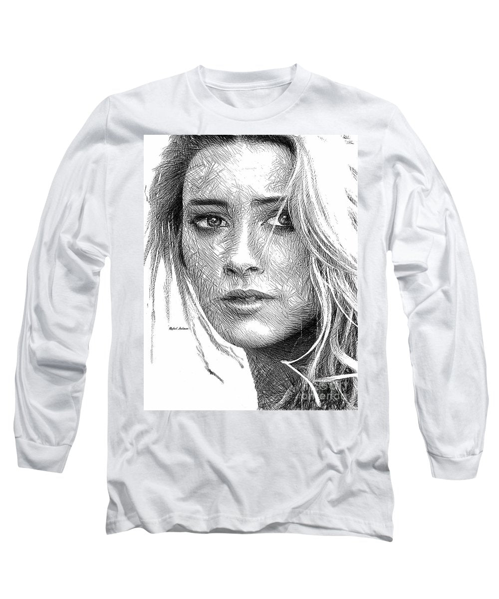 Female Portrait Sketch Drawing 1508 - Long Sleeve T-Shirt