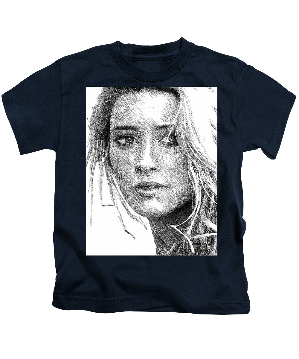 Female Portrait Sketch Drawing 1508 - Kids T-Shirt