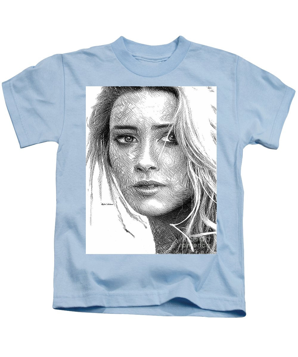 Female Portrait Sketch Drawing 1508 - Kids T-Shirt